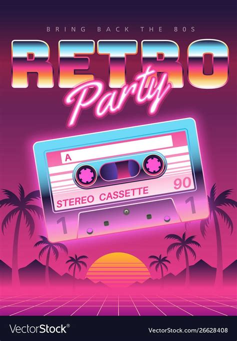 Cassettes poster retro disco party 80s 90s vector image on VectorStock ...