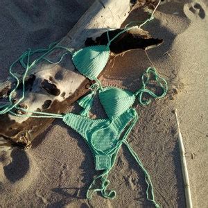 High Hip Crochet Bikini Set Brazilian In Mint With Tassels Can Be Made In Any Color Etsy