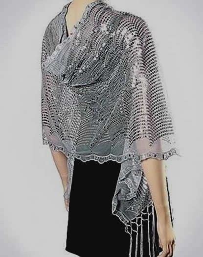 Silver Sequin Shawl Gray Mesh Formal Evening Wave Style Party Wrap Fn