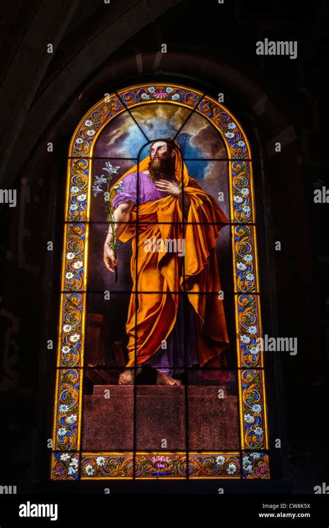 Stained Glass Window Depicting Joseph In Église Sainte Élisabeth De Hongrie Paris France Stock