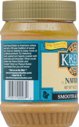 Krema Natural Smooth & Creamy Peanut Butter, 16 Oz - Kroger