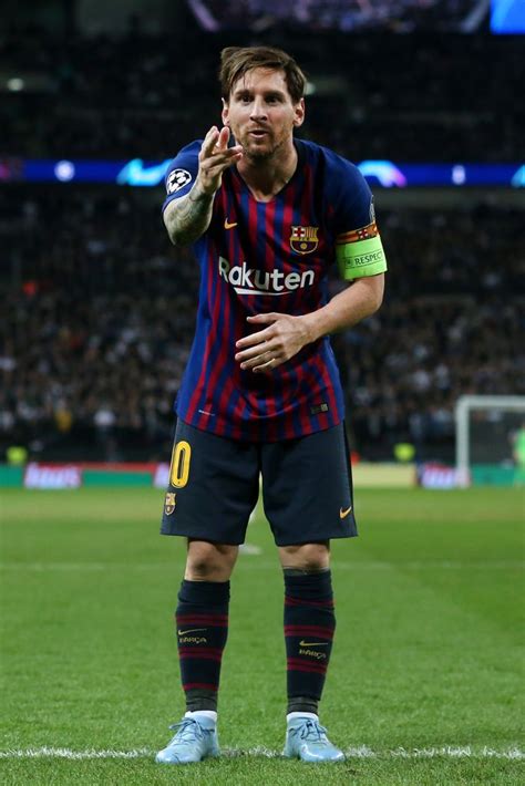 Lionel Messi of Barcelona celebrates after scoring their 3rd goal ...