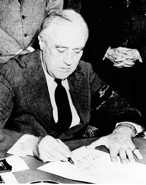 President Franklin D Roosevelt Signing The Declaration Of War A