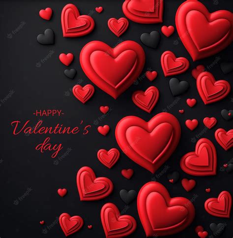 Premium Psd Red Black Valentine S Day With Heart 3d Background Social Media Template