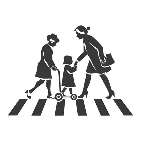 Three People Walking Across A Crosswalk Premium Ai Generated Vector