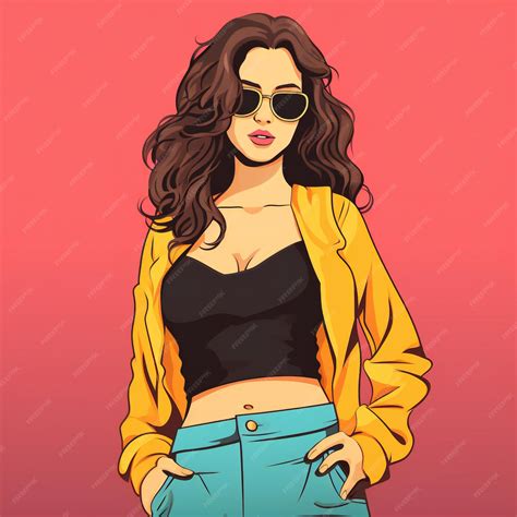 Dibujos Animados Gen Z Moda Mujer Forrada Ilustración Foto Premium