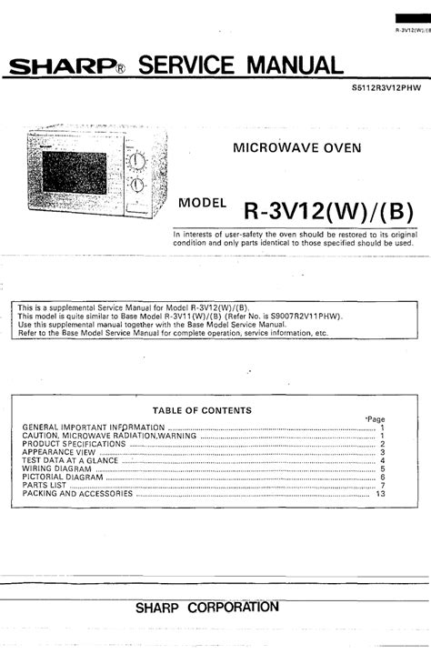 Sharpmicrowave Oven Service Manual For Model R 3v12