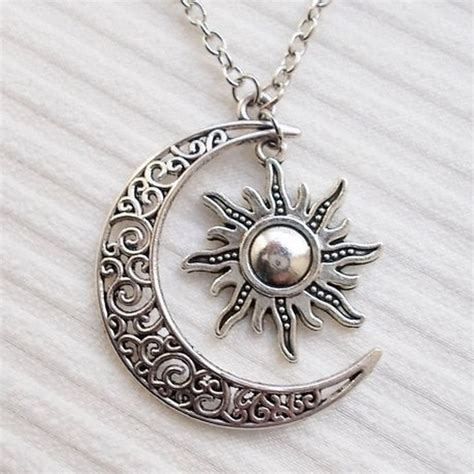 Silver Sun And Moon Necklace Fashion Necklace Celestial Necklace