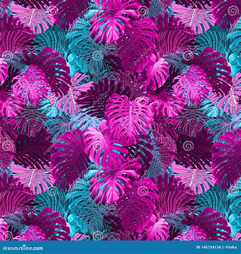 Adorable Seamless Design Pattern With Tropical Leaves Stock