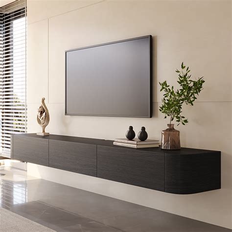 Black Floating Tv Stand Modern Wall Mounted Media Console Floating Entertainment Shelf Yeerole