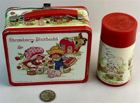 Lot Vintage 1980 Strawberry Shortcake Aladdin Metal Lunch Box W Thermos