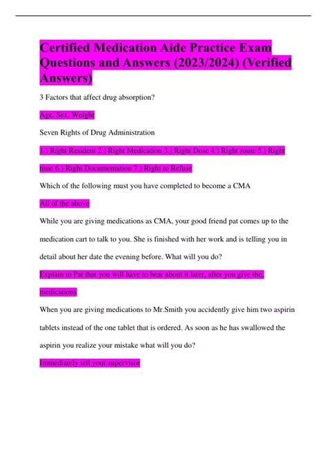 Medication Aide Practice Test Questions 1