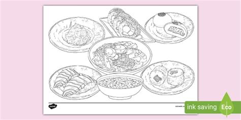 Japanese Food Colouring Page Sushi Noodles Twinkl