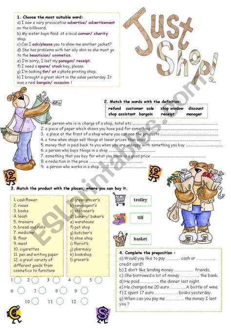 Esl Shopping Worksheets For Adults