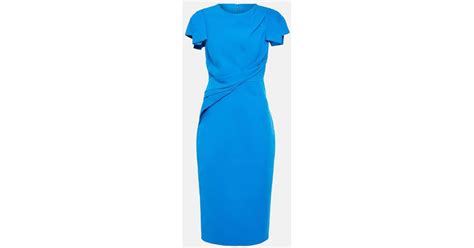 Roland Mouret Gathered Midi Dress In Blue Lyst