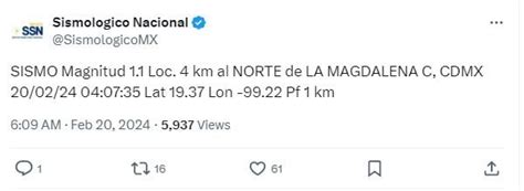 Temblor Hoy 20 De Febrero En México Se Registró Un Sismo De 42 En