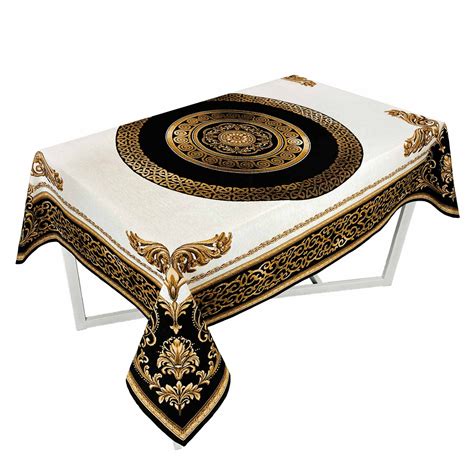 White Gold and Black Tapestry Tablecloth With A Medallion of - Etsy