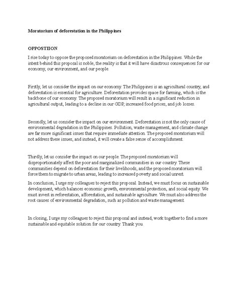 Debate GEO - Moratorium of deforestation in the Philippines OPPOSTIION