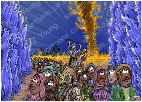 Bible Cartoons: Exodus 14 - Parting of the Red Sea - Scene 10 - Walking through (Version 03)