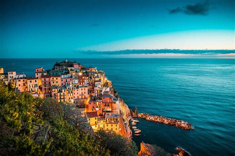 Beautiful Manarola At Night Cinque Terre Italy Free Stock Photo