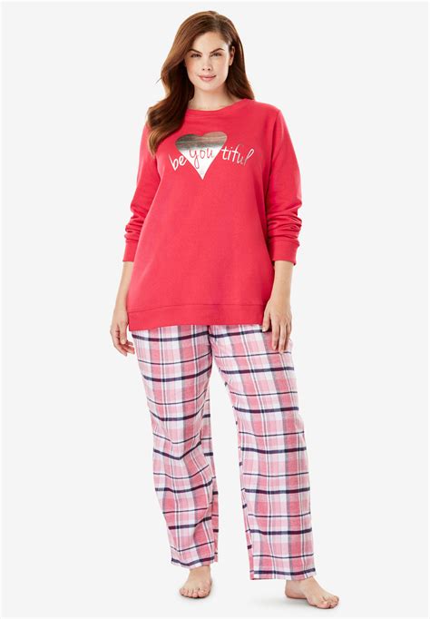 Fleece Sweatshirt And Pant Pajama Set By Dreams And Co® Plus Size