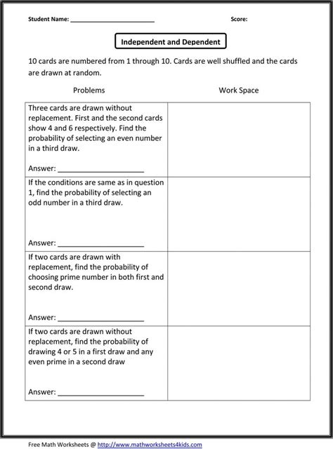 Independent Variable Worksheet Math