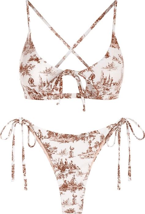 ZAFUL Women S Toile String Bikini Set Cut Out Lace Up Two Piece