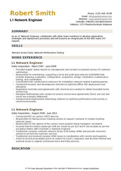 L Network Engineer Resume Samples Qwikresume