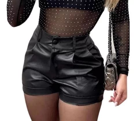 Short Feminino Couro Courino Short Cintura Alta Parcelamento Sem Juros