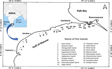 Map showing study area-islands of Gulf of Mannar Marine Biosphere ...