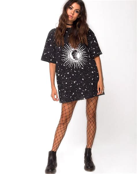 Oversized Black And White Cosmos Tshirt Dress Sunny Kiss Motel Rocks Motelrocks Com Us