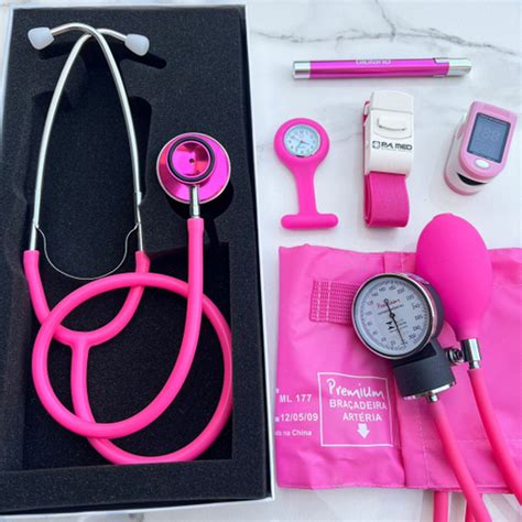 Kit Enfermagem Acadêmico Rosa Completo Esteto Esfigmo Bolsa