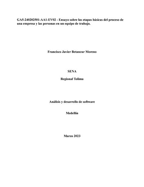 Ga Aa Ev Ensayo Sobre Las Etapas B Sicas Del Proceso De