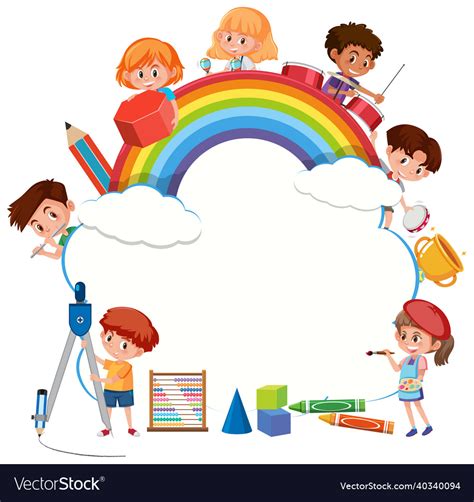 Frame Template With School Kids Cartoon Character Vector Image