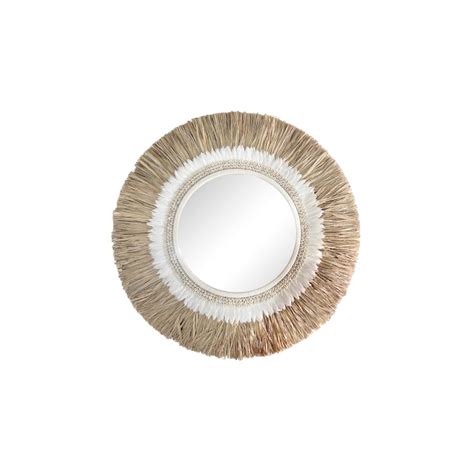 Miroir Rond En Fibre Naturelle Plumes Blanches Et Coquillages Havana