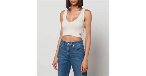 Calvin Klein Denim Ck Rib Crop Top In White Lyst Uk