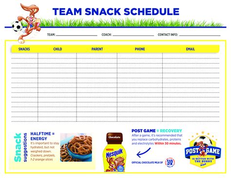 Game Day Snack Schedule Template