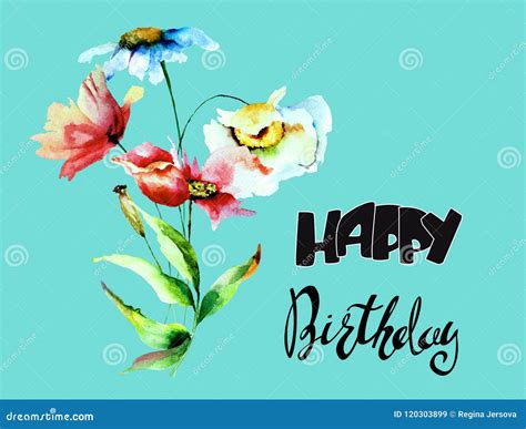 Colorful Flowers With Title Happy Birthday Stock Illustration Illustration Of Branch Nature