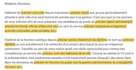 Lettre de motivation candidature spontanée mairie exemples à télécharger