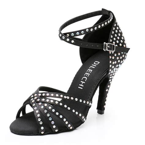 Buy Dileechi Black Satin Latin Dancing Shoes Women S Rhinestone