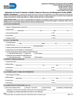 Fillable Online Miamidade Application For Permit To Operate Or Modify A