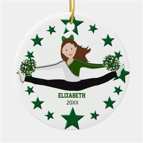 Dance Cheer Brunette Green Stars White Ceramic Ornament Zazzle