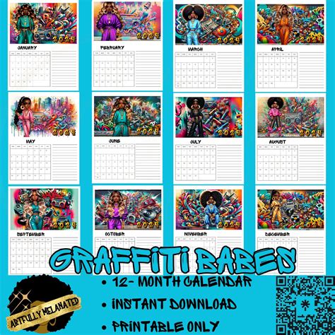 Graffiti Babes 2024 Monthly Calendar Stay Organized And Stylish Instant