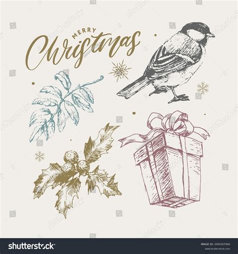 Christmas Sketch Vector Holly Berry Christmas Stock Vector (Royalty ...