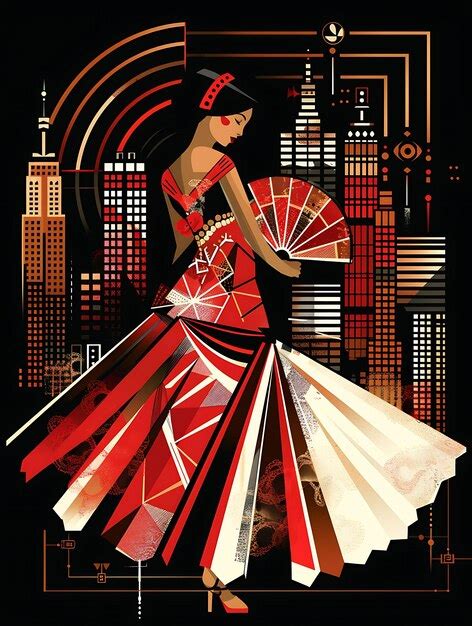 Premium Photo Poster Of Woman In A Ball Gown Holding A Fan Art Deco