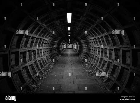 Dark scary tunnel with lights Stock Photo - Alamy