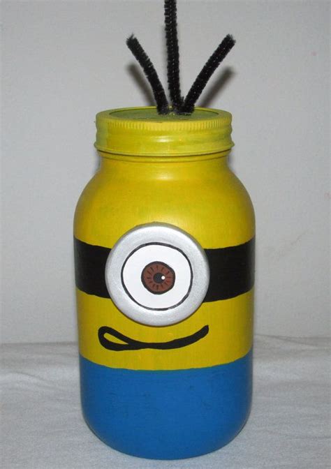 Hand Painted Minion Inspired Mason Jar Piggy Bank Etsy Mason Jar