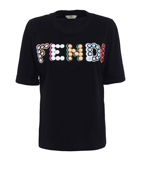 Fendi Studded Logo Applique T Shirt T Shirts FS6908A1VMF0GME