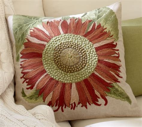 Single Sunflower Embroidered Pillow Cover Pottery Barn