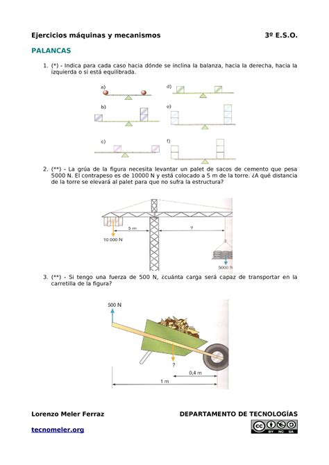 Ejercicios Palancas Palancas Indica Para Cada Caso Hacia